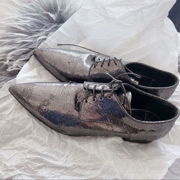 NEW Miu Miu Oxford lace up shoes size 36.5 in silver - Picture 1 of 9